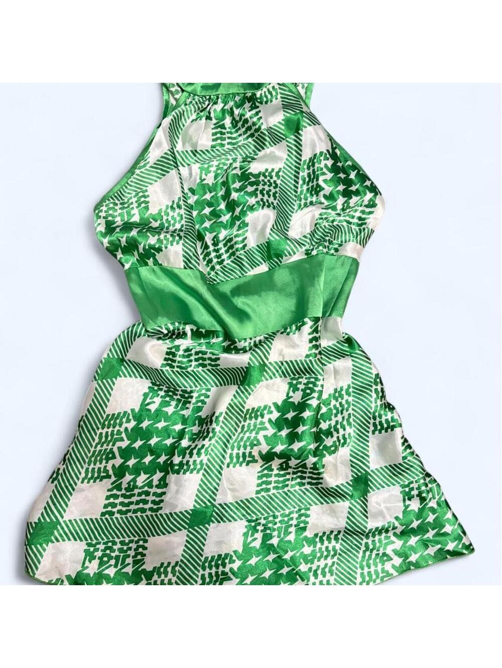 Vintage Charlotte Russe Y2K green & white geometric pattern halter top/dress